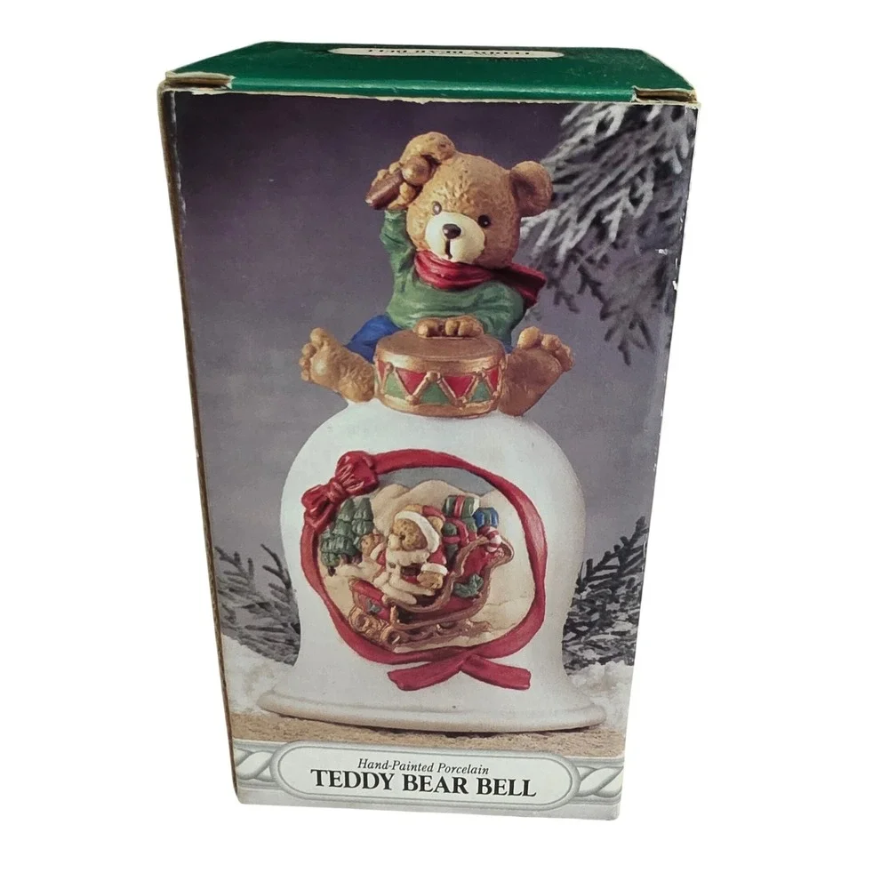 HOMETRENDS Hand Painted‎ Porcelain Teddy Bear Bell Christmas Sleigh Santa